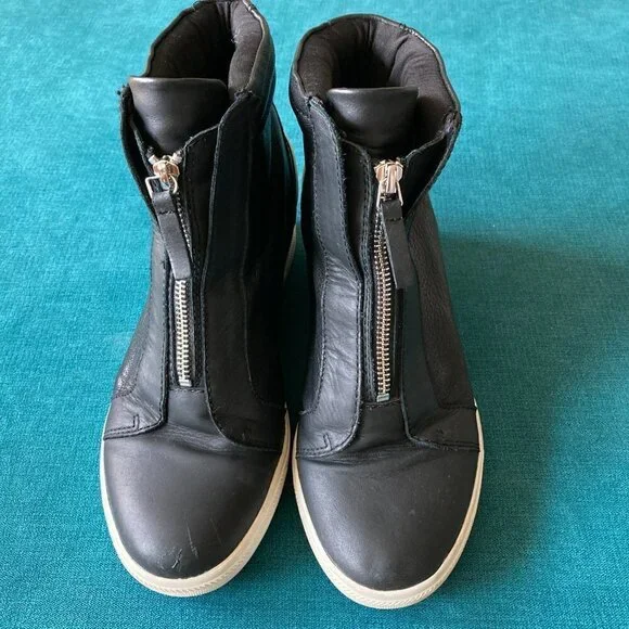 Donna Karan DKNY Women's Black White Wedge Bootie Sneakers Size 9.5 - Picture 2 of 12